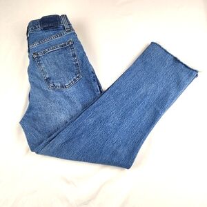 Abercrombie & Fitch The 90s Straight Ultra High Rise Frayed Denim Blue Jeans